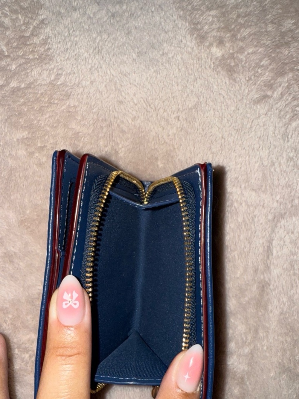 Coach Blue Signature Canvas Compact Wallet with Cherry Charm - Picture 3 of 3